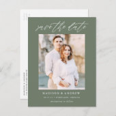 Dark Sage緑のスクリプエレガントト写真の保存日付 案内ポストカード (正面/裏面)