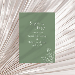 Dark Sage Green Botanical Save the Date 招待状