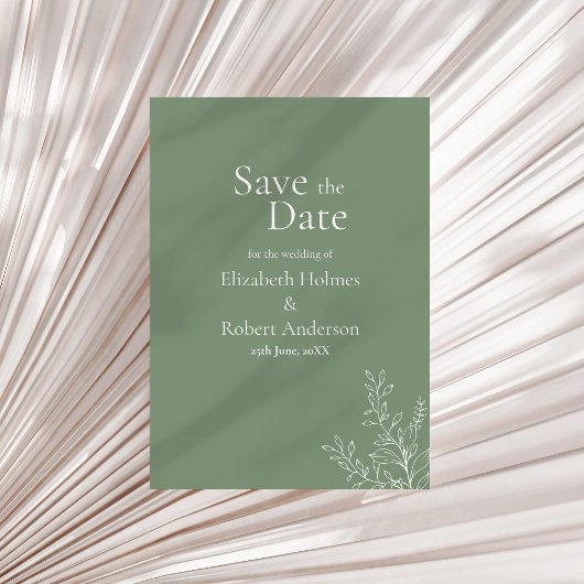 Dark Sage Green Botanical Save the Date 招待状