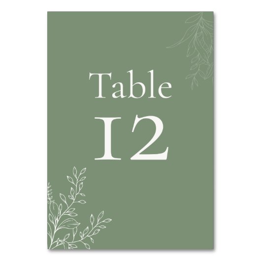 Dark Sage Green Botanical Table Number テーブルナンバー (正面)