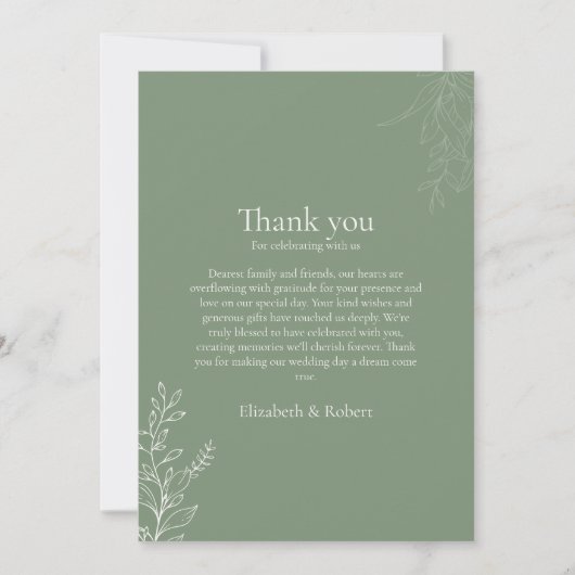 Dark Sage Green Botanical Thank You Card サンキューカード (正面)
