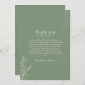Dark Sage Green Botanical Thank You Card サンキューカード (正面/裏面)