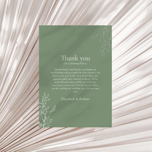 Dark Sage Green Botanical Thank You Card サンキューカード