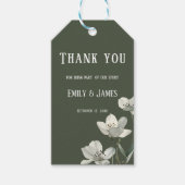 Dark Sage Green Botanical Wedding ギフトタグ (正面)