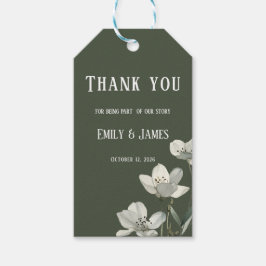 Dark Sage Green Botanical Wedding ギフトタグ