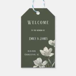 Dark Sage Green Botanical Wedding ギフトタグ
