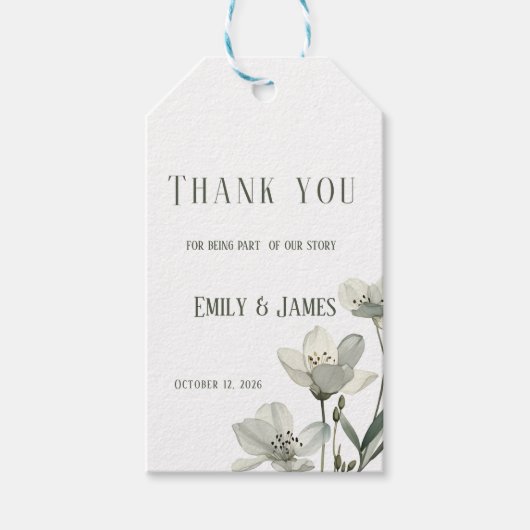 Dark Sage Green Botanical Wedding ギフトタグ (正面)