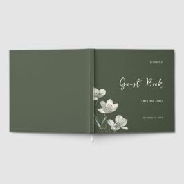 Dark Sage Green Botanical Wedding ゲストブック