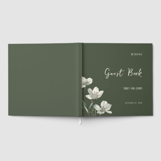 Dark Sage Green Botanical Wedding ゲストブック (全面)