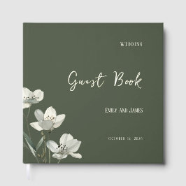 Dark Sage Green Botanical Wedding ゲストブック