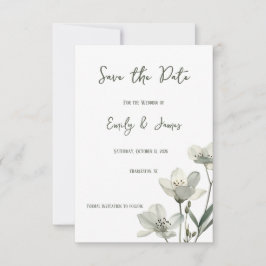 Dark Sage Green Botanical Wedding セーブザデート