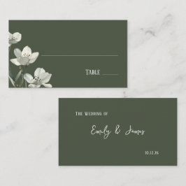 Dark Sage Green Botanical Wedding プレイスカード