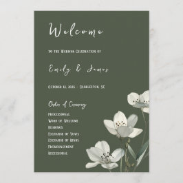 Dark Sage Green Botanical Wedding プログラム