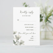 Dark Sage Green Botanical Wedding 出欠カード (スタンド正面)