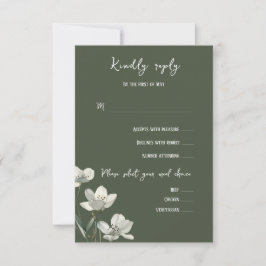 Dark Sage Green Botanical Wedding 出欠カード