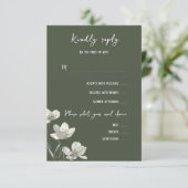 Dark Sage Green Botanical Wedding 出欠カード (スタンド正面)
