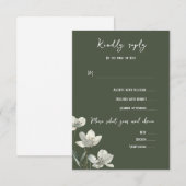 Dark Sage Green Botanical Wedding 出欠カード (正面/裏面)