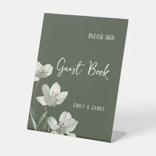 Dark Sage Green Botanical Wedding 台座サイン (正面)