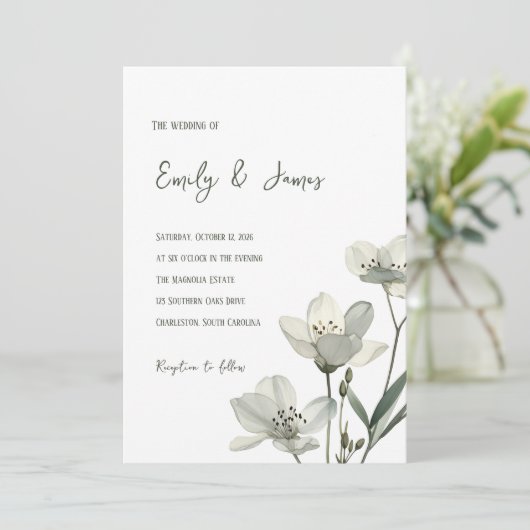 Dark Sage Green Botanical Wedding 招待状 (スタンド正面)