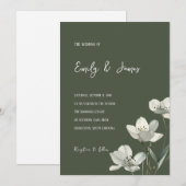 Dark Sage Green Botanical Wedding 招待状 (正面/裏面)