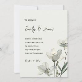 Dark Sage Green Botanical Wedding 招待状