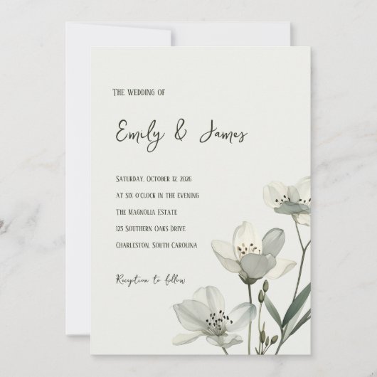 Dark Sage Green Botanical Wedding 招待状 (正面)