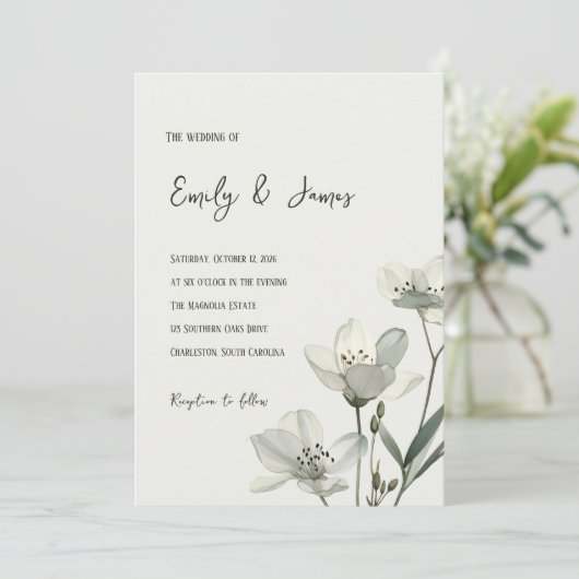 Dark Sage Green Botanical Wedding 招待状 (スタンド正面)