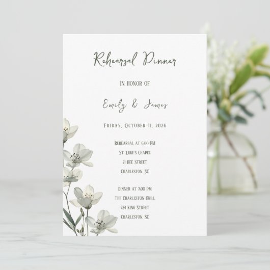 Dark Sage Green Botanical Wedding 招待状 (スタンド正面)