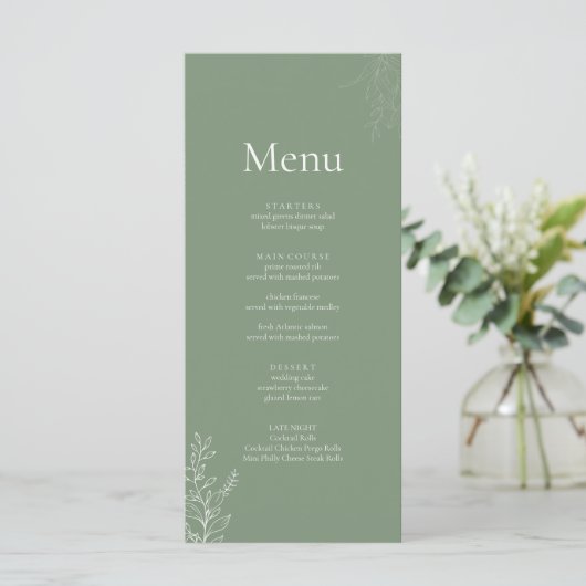 Dark Sage Green Botanical Wedding Menu メニュー (スタンド正面)