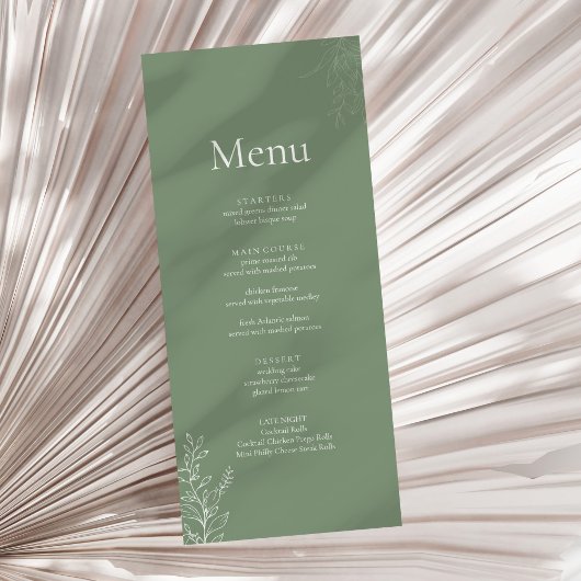 Dark Sage Green Botanical Wedding Menu メニュー