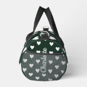 Dark Sage Green Hearts Personalized Name ダッフルバッグ (右)