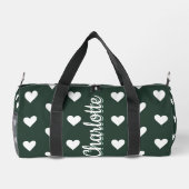 Dark Sage Green Hearts Personalized Name ダッフルバッグ (裏面)