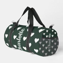 Dark Sage Green Hearts Personalized Name ダッフルバッグ