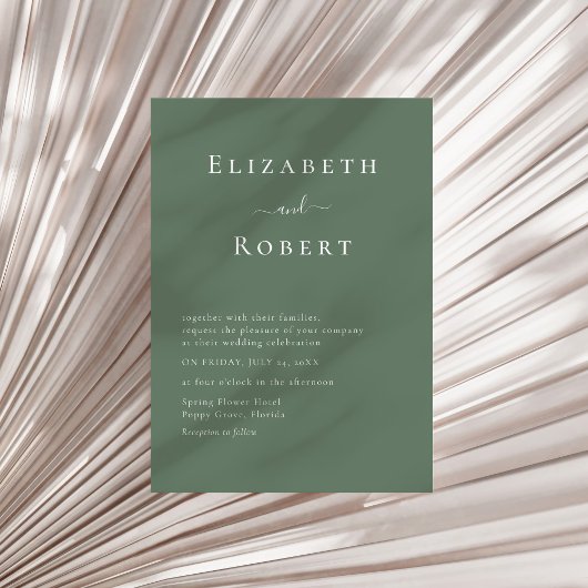Dark Sage Green Minimalist Script 結婚's 招待状