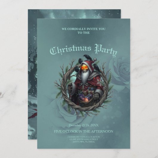 Dark Santa of Shadows – Gothic Christmas Skeleton 招待状 (正面/裏面)