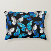 Dark Seamless Pattern with Blue Butterflies Morpho アクセントクッション (正面)