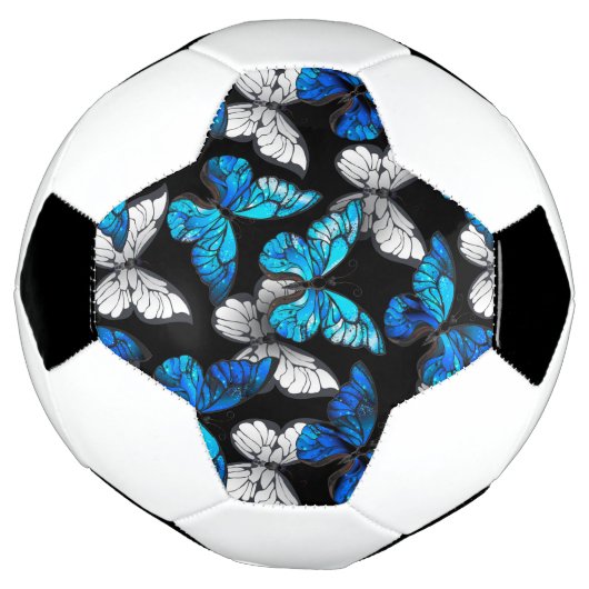 Dark Seamless Pattern with Blue Butterflies Morpho サッカーボール (回転)