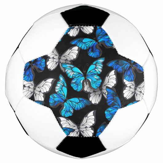 Dark Seamless Pattern with Blue Butterflies Morpho サッカーボール (正面)