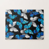 Dark Seamless Pattern with Blue Butterflies Morpho ジグソーパズル (横)