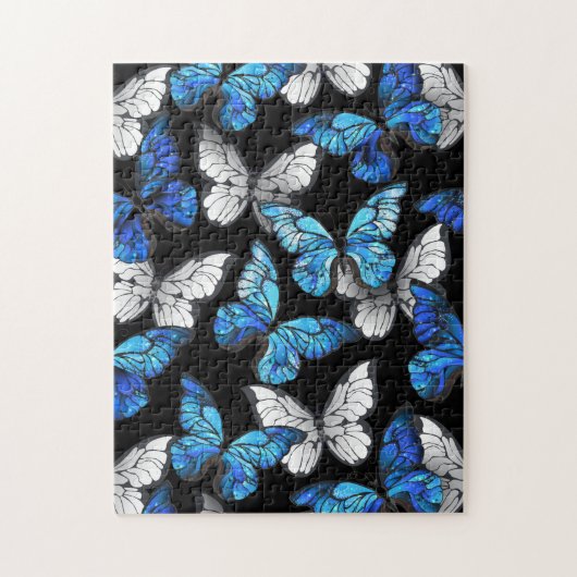 Dark Seamless Pattern with Blue Butterflies Morpho ジグソーパズル (縦)