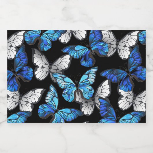 Dark Seamless Pattern with Blue Butterflies Morpho フードラベル (シングルラベル)