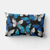 Dark Seamless Pattern with Blue Butterflies Morpho ランバークッション (裏面)