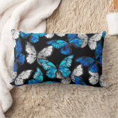 Dark Seamless Pattern with Blue Butterflies Morpho ランバークッション (ブランケット)