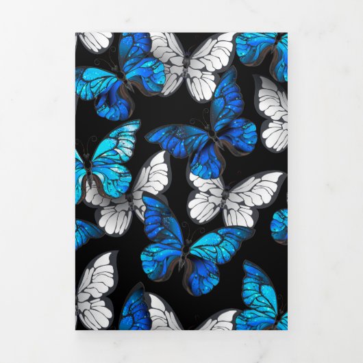 Dark Seamless Pattern with Blue Butterflies Morpho 三つ折りクリスマスカード (カバー)