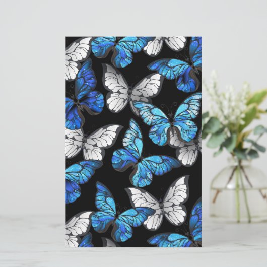 Dark Seamless Pattern with Blue Butterflies Morpho 便箋 (スタンド正面)