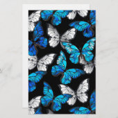 Dark Seamless Pattern with Blue Butterflies Morpho 便箋 (正面/裏面)
