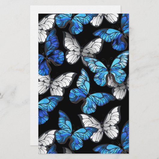 Dark Seamless Pattern with Blue Butterflies Morpho 便箋 (正面/裏面)