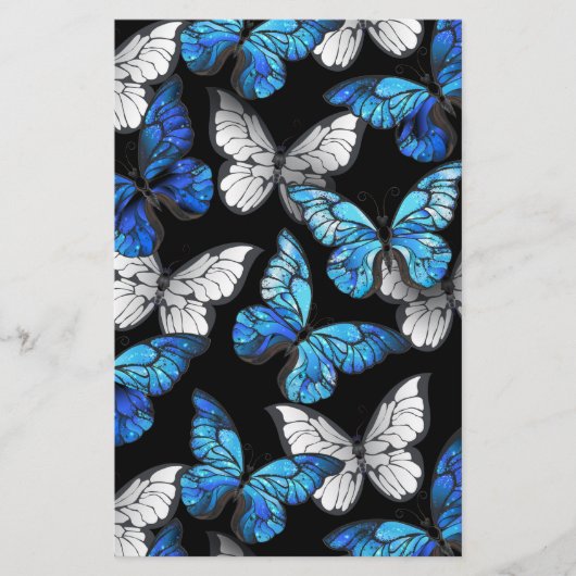 Dark Seamless Pattern with Blue Butterflies Morpho 便箋 (正面)