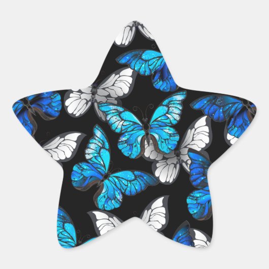 Dark Seamless Pattern with Blue Butterflies Morpho 星シール (正面)