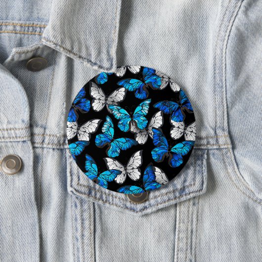 Dark Seamless Pattern with Blue Butterflies Morpho 缶バッジ (インサイチュ)